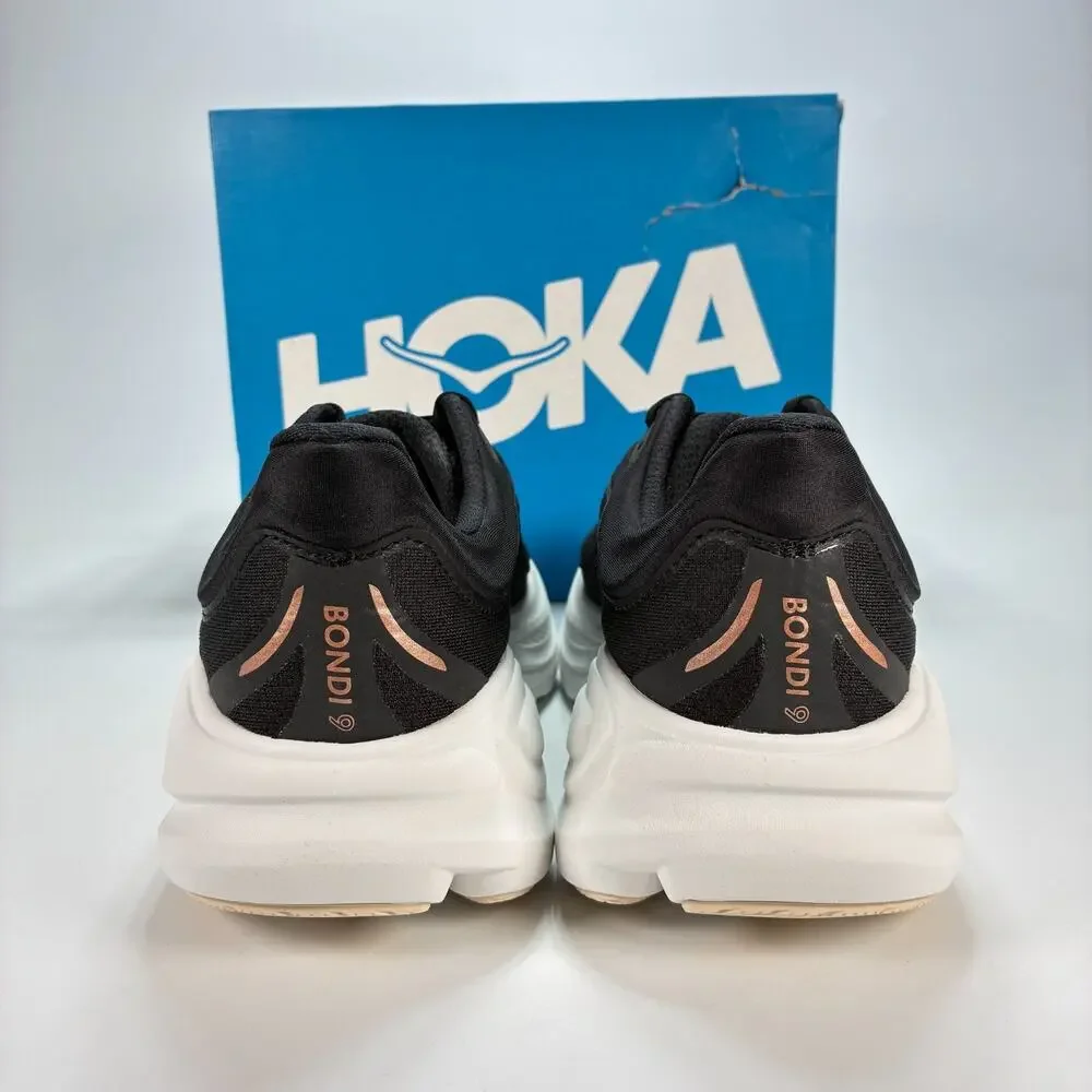 HOKA Bondi 9 Black Rose Gold Road Running Shoes 1162012 BRGL Women's Size 8.5B